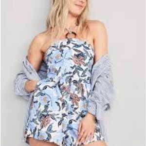 Old Navy Floral Strapless Romper - Blue and Brown